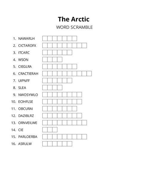 The Arctic Word Scramble Puzzle