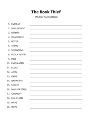 The Book Thief word scramble puzzle
