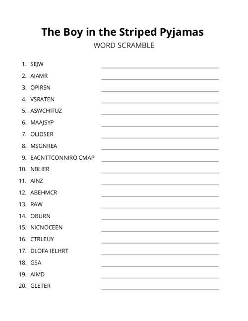 The Boy in the Striped Pyjamas Word Scramble Puzzle