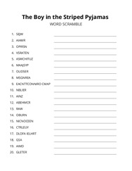The Boy in the Striped Pyjamas word scramble puzzle