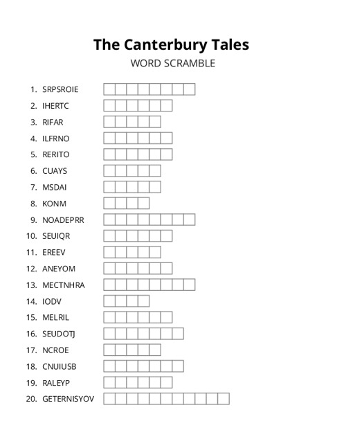 The Canterbury Tales Word Scramble Puzzle
