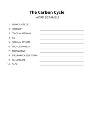 The Carbon Cycle word scramble puzzle