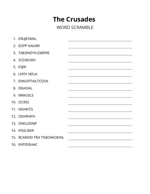 The Crusades Word Scramble Puzzle