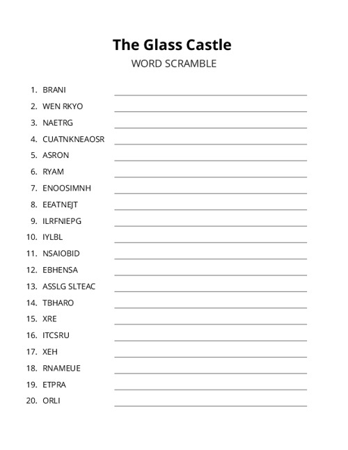 The Glass Castle Word Scramble Puzzle