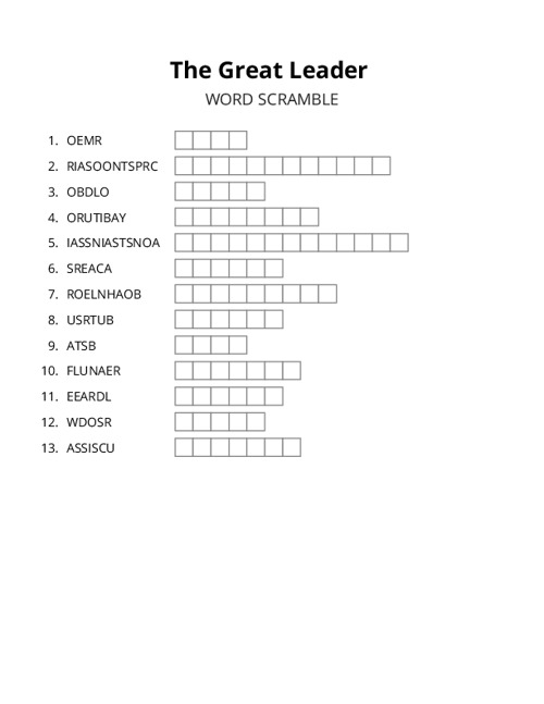 The Great Leader Word Scramble Puzzle