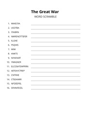 The Great War word scramble puzzle