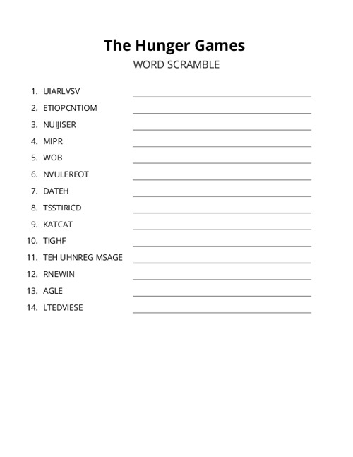 The Hunger Games Word Scramble Puzzle