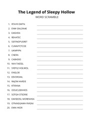 The Legend of Sleepy Hollow word scramble puzzle