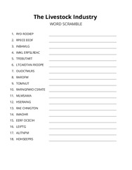 The Livestock Industry word scramble puzzle