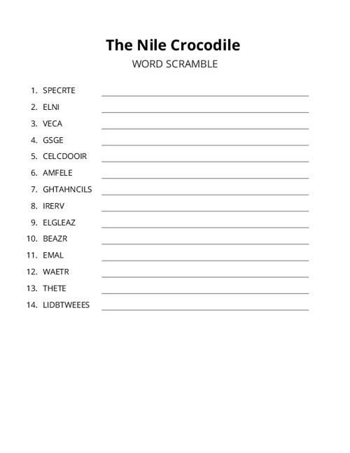 The Nile Crocodile Word Scramble Puzzle