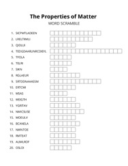 The Properties of Matter word scramble puzzle