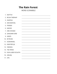 The Rain Forest word scramble puzzle