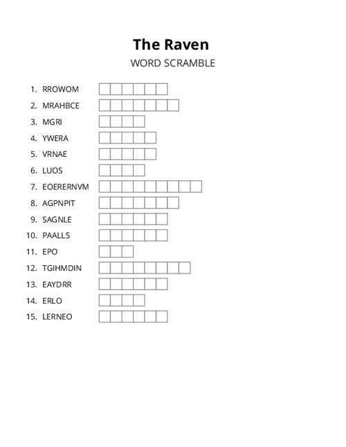 The Raven Word Scramble Puzzle