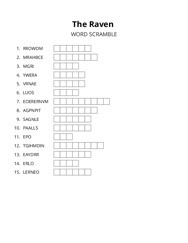 The Raven word scramble puzzle