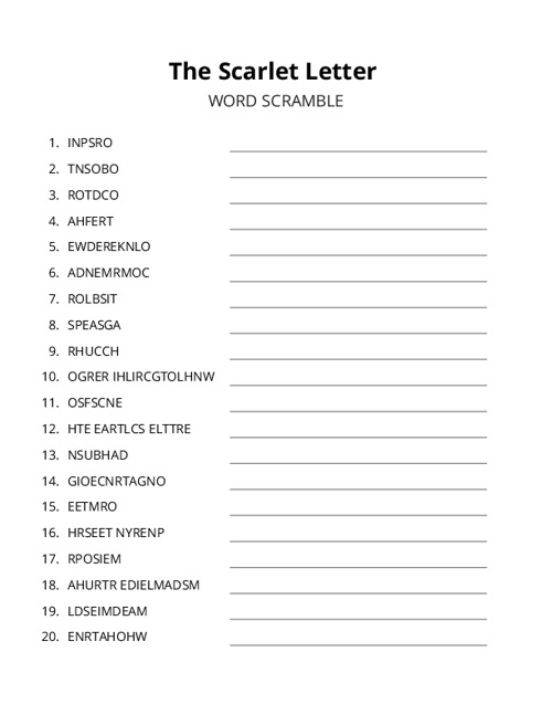 The Scarlet Letter Word Scramble Puzzle