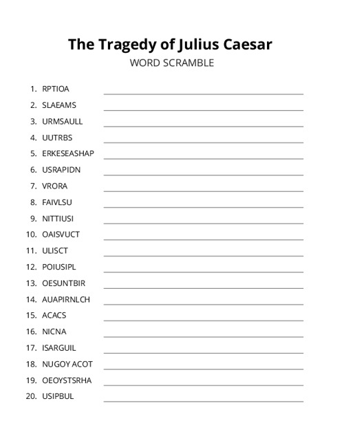 The Tragedy of Julius Caesar Word Scramble Puzzle