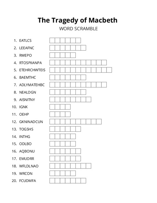 The Tragedy of Macbeth Crossword Puzzle