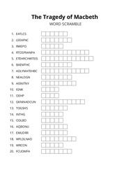 The Tragedy of Macbeth word scramble puzzle