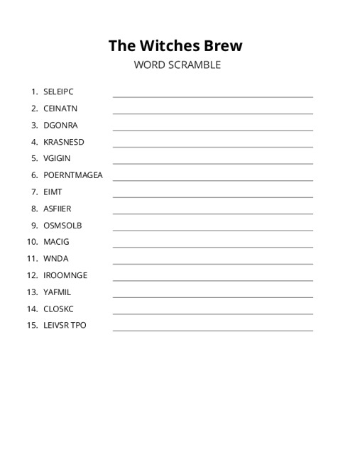 The Witches Brew Word Scramble Puzzle
