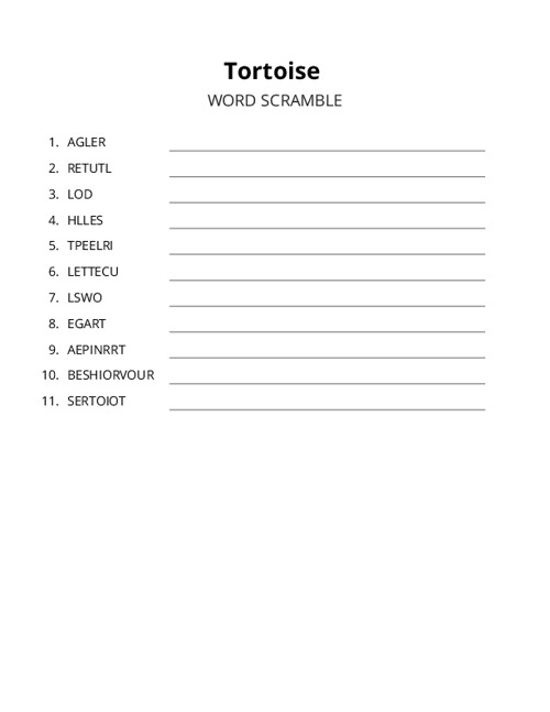 Tortoise Word Scramble Puzzle