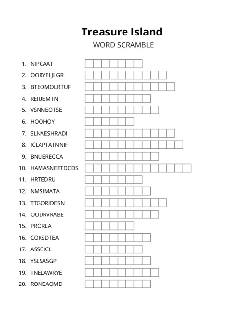 Treasure Island Word Scramble Puzzle