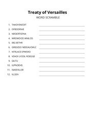 Treaty of Versailles word scramble puzzle