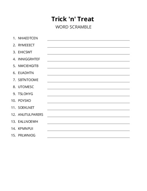 Trick n Treat Word Scramble Puzzle