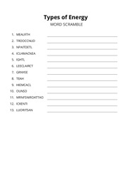 Types of Energy word scramble puzzle