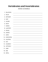 Vertebrates and Invertebrates word scramble puzzle