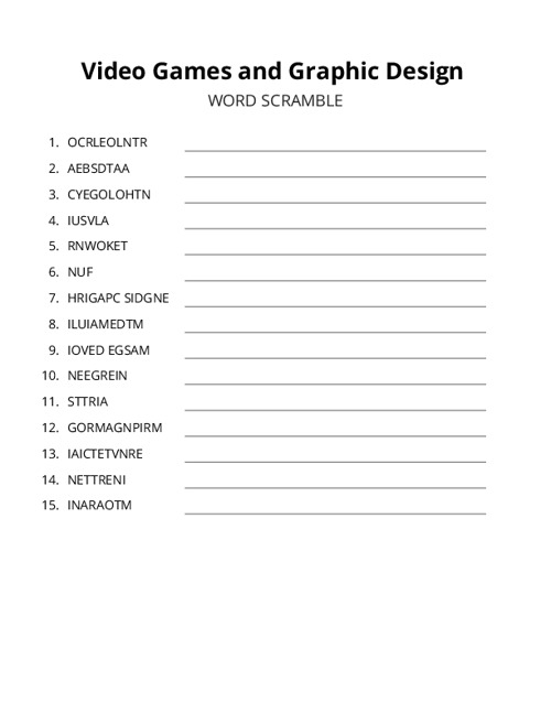 Video Games and Graphic Design Word Scramble Puzzle