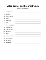 Video Games and Graphic Design word scramble puzzle