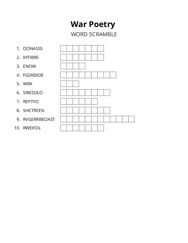 War Poetry word scramble puzzle