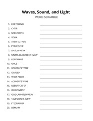 Waves, Sound, and Light word scramble puzzle