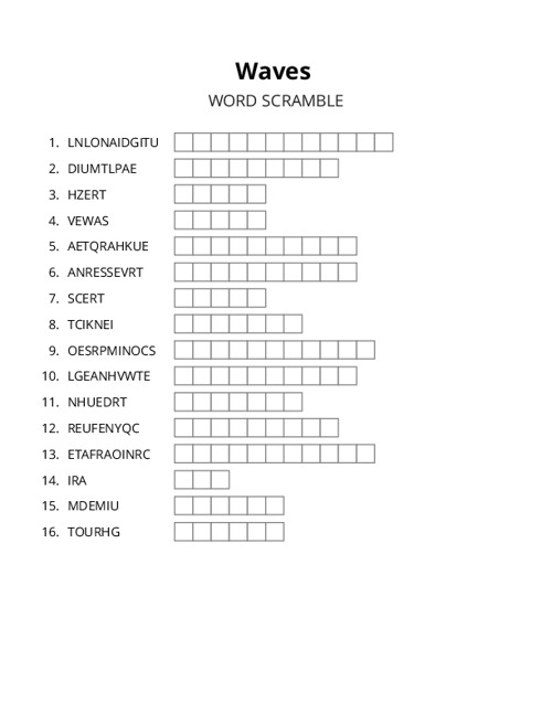 Waves Word Scramble Puzzle