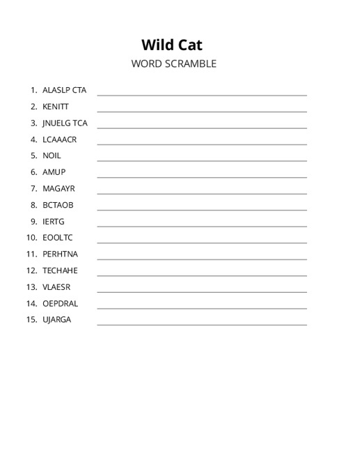 Wild Cat Word Scramble Puzzle