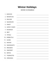 Winter Holidays word scramble puzzle