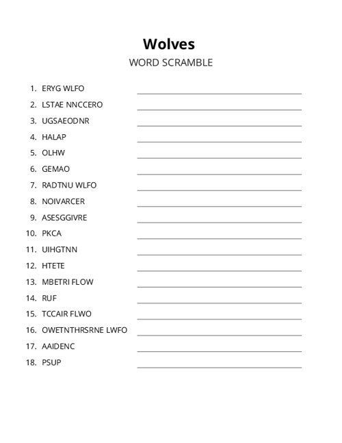 Wolves Word Scramble Puzzle