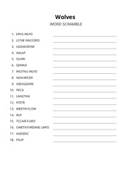 Wolves word scramble puzzle