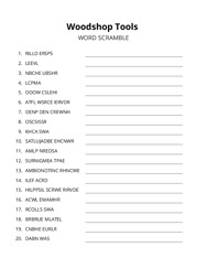 Woodshop Tools word scramble puzzle