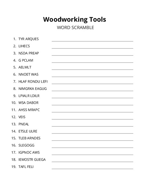 Woodworking Tools Word Scramble Puzzle
