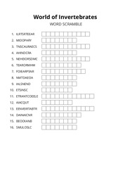 World of Invertebrates word scramble puzzle