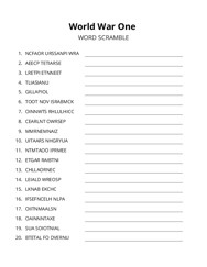 World War One word scramble puzzle