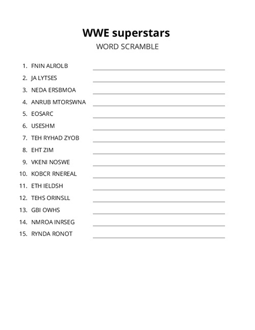 WWE superstars Word Scramble Puzzle