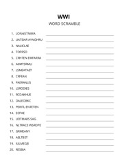 WWI word scramble puzzle