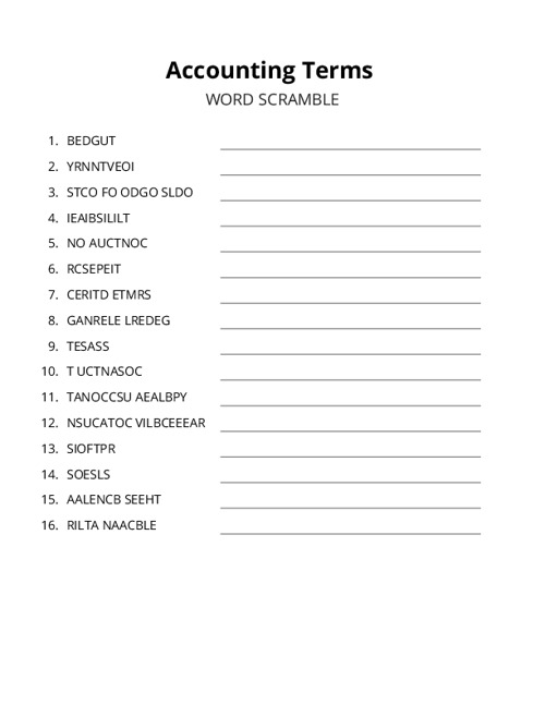 Accounting Terms Word Scramble Puzzle