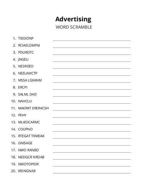 Advertising Word Scramble Puzzle