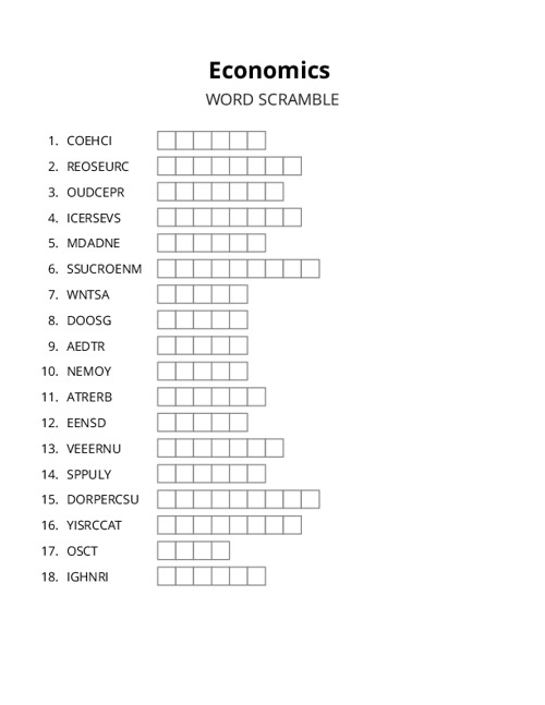 Economics Word Scramble Puzzle