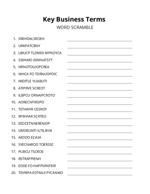 Key Business Terms Word Scramble Puzzle