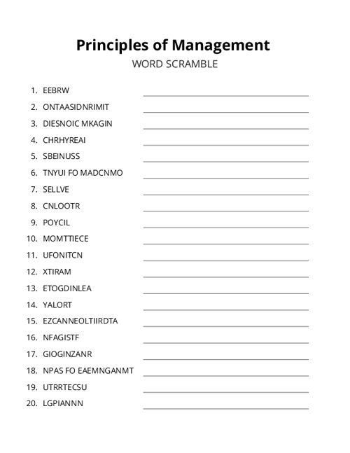 Principles of Management Crossword Puzzle