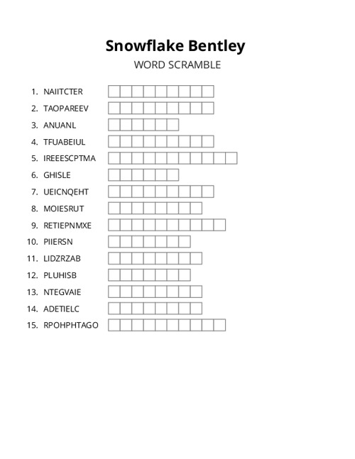 Snowflake Bentley Word Scramble Puzzle